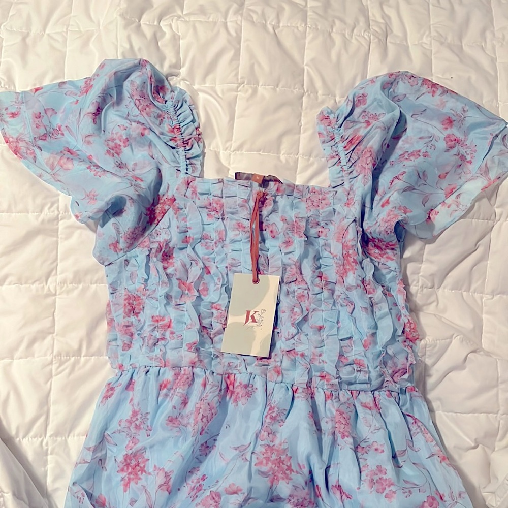 RARE JessaKae Blue and Pink Floral Ruffle Dress